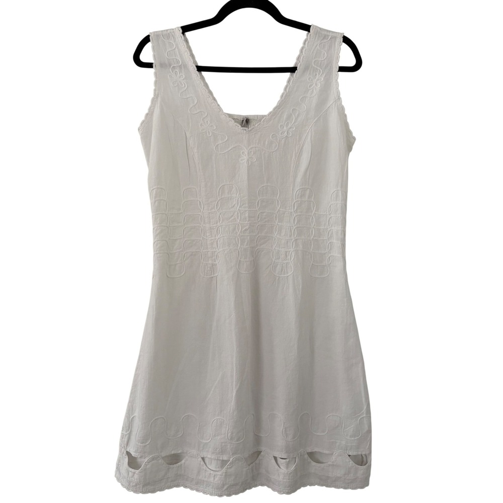 Blanco By Nature White Embroidered Sleeveless Mini Dress Peru Smocked Back Med